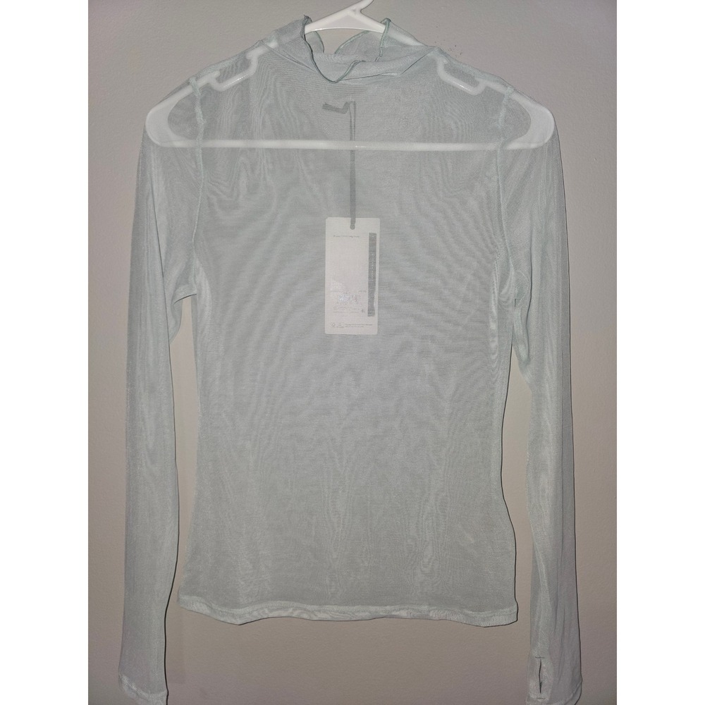 CALIA Draped Funnel Long Sleeve Mesh Top Smoked Turquoise WAX27 Small NWT